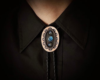 CUSTOM Labradorite Bolo Ties [Silver Gold Copper Black Brown Leather Western Neck bow tie Men Women Blue Stone Agate Wedding Groomsmen Bola]