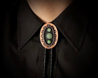 CUSTOM Green Aventurine Bolo Ties Silver Gold Copper Black Brown Leather Western Neck bow Gifts Men Women Stone Agate Wedding Groomsmen Bola