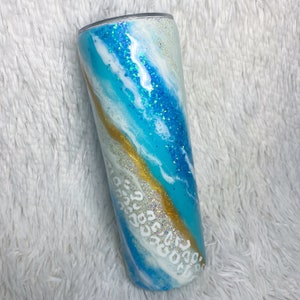 Blauer Marmor + Leopard Print Skinny Tumbler