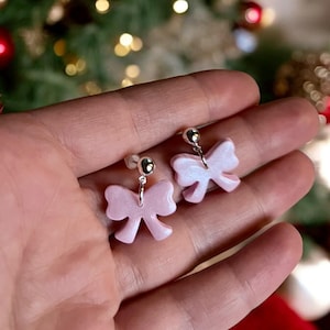Pink Shimmer Bow Earrings