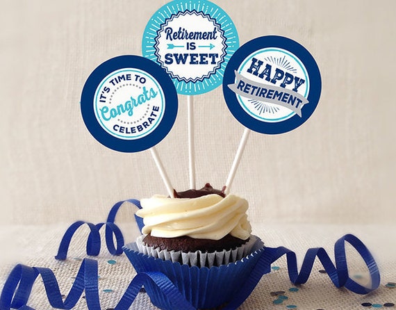 Retirement Cupcake Toppers Printable Navy And Turquoise 2 Etsy