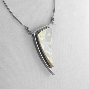 Stunning recycled porcelain, glass crystalline glaze, oxidized sterling silver, contemporary one of a kind sculptural necklace