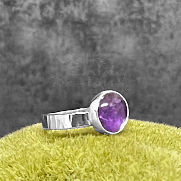 Amethyst, sterling silver, hand fabricated, one of a kind statement ring, ring size 6.50 (US)