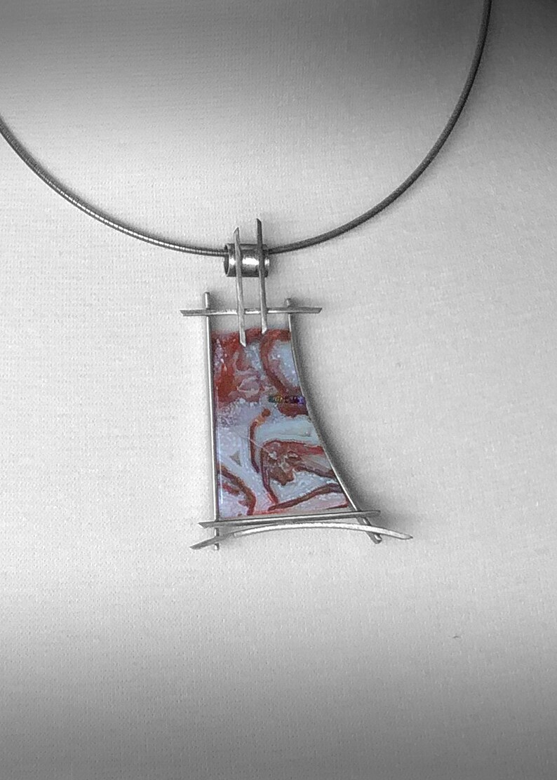 one of a kind contemporary stone /& glass pendant only RARE Jessite agate married with fused dichroic glass oxidized sterling silver