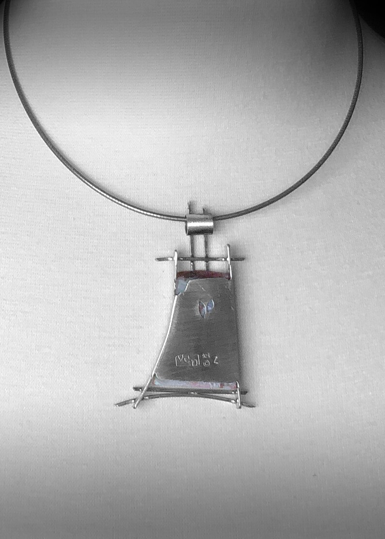 one of a kind contemporary stone /& glass pendant only RARE Jessite agate married with fused dichroic glass oxidized sterling silver