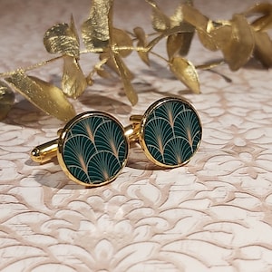 Resin fan cufflinks costume 14mm for men art deco fan Japan colorful pattern of your choice brass stainless steel