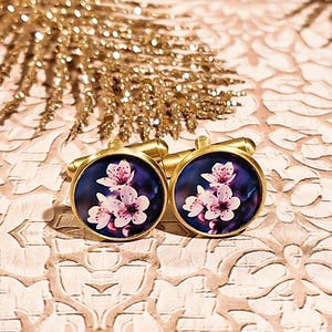 桜 樹脂 カフスボタン コスチューム 14mm 男性用 日本製 桜 真鍮またはステンレススチール