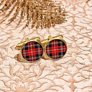 14mm men's suit cufflinks tartan Scottish checks resin brass or stainless steel gold silver bronze steel gray
