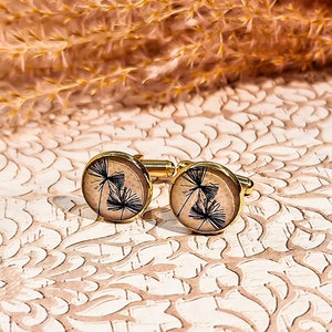 Dandelion palm tree cufflinks costume 14mm for men nature pattern choice beige black brass stainless steel