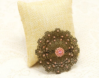 Broche perles japonaises laiton estampe coeurs perles japonaises pour femme couleur au choix rétro vintage fait main