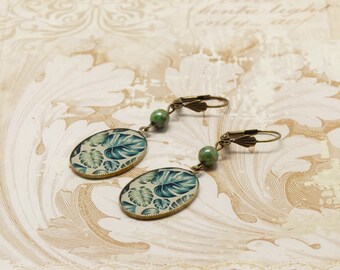 Resin pearl brass bronze leaf monstera earrings for women philodendron tropical jungle handmade