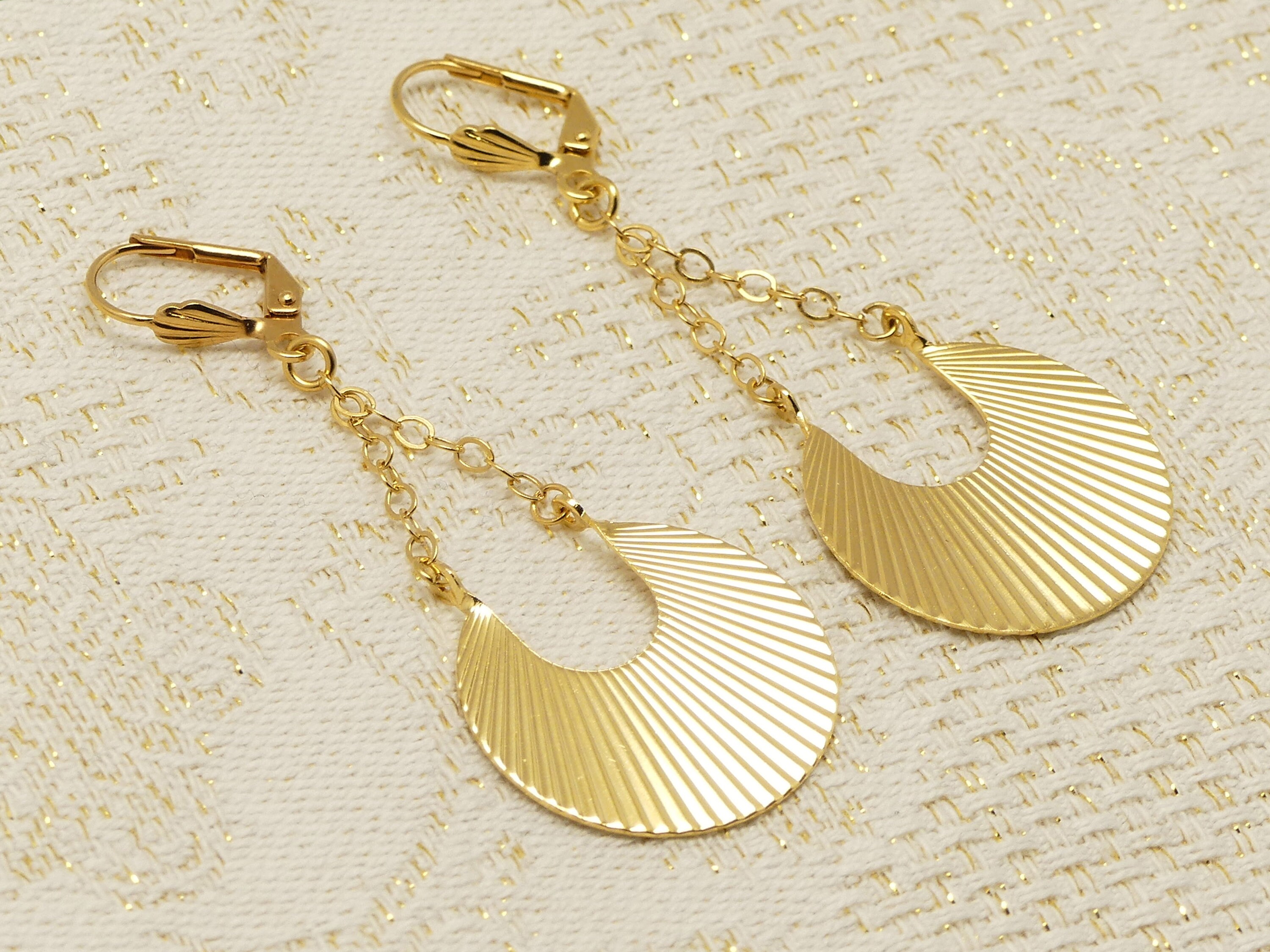 Gold Gold Brass Earrings Gold 24k Gold Filled Chain Shell Etsy