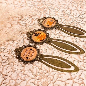 3 zakładki na halloween dynia czarownica pająk retro książka żywica mosiądz brąz 20mm