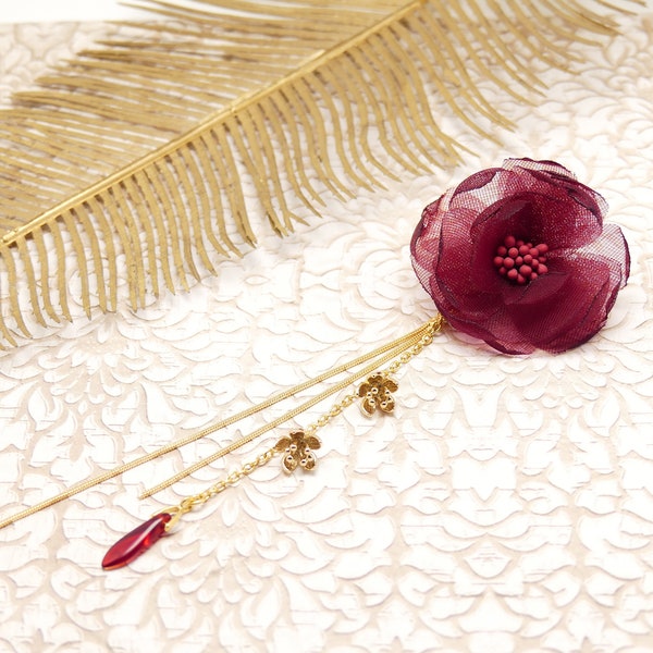 Broche Créateur Fleur Rouge Et Dorée Cerrito - Italie - Neuve Sans Emballage