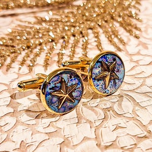 Cufflinks star flower leaf prints suit shirt 14mm for men choice resin brass stainless steel vegetable