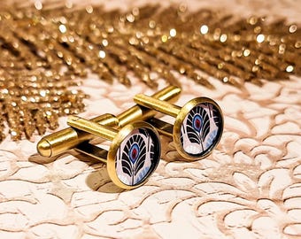 Boutons De Manchette En émail Style Art Déco – Signés GHISO – Or 14k – Vintage Porté