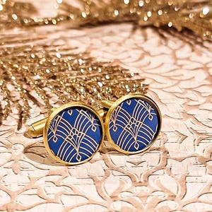 Fan cufflinks brass stainless steel resin costume 14mm for men art deco pattern support bronze gold gray steel silver