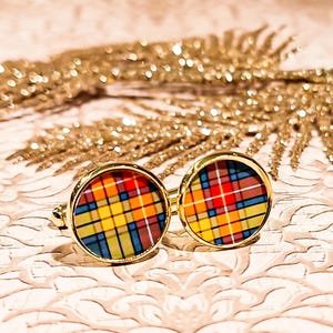 Tartan cufflinks Scottish checks resin costume 14mm for men brass or stainless steel