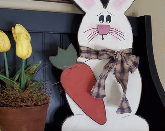 Wooden Easter bunny with carrot