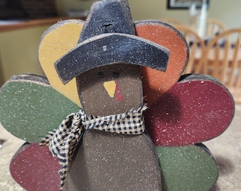 Thanksgiving wooden turkey shelf sitter