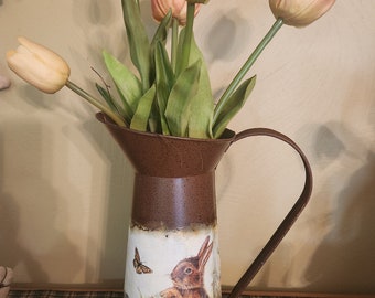 Bunny Pitcher with tulips