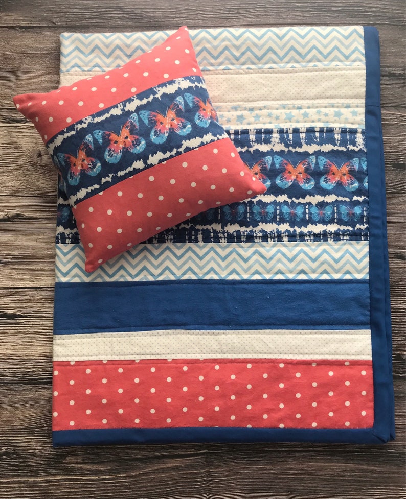 Butterfly Baby Quilt Crib Size Strip Quilt Pillow Boho Etsy