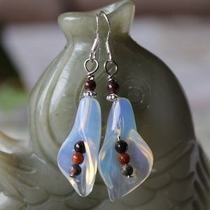 Cute Opalite Flower Earrings, sterling silver hook