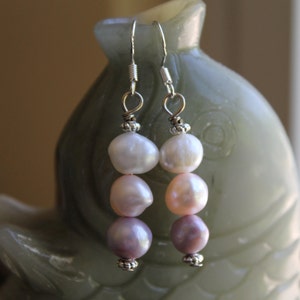 Three Color Freshwater Pearl Earrings, sterling silver hook image 2