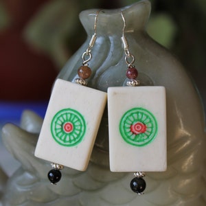 Mahjong Tile OX Bone Earrings, sterling silver hook