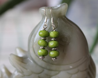 Light Green Jade Earrings, sterling silver hook