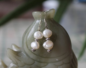 White Freshwater Pearl Earrings, sterling silver hook