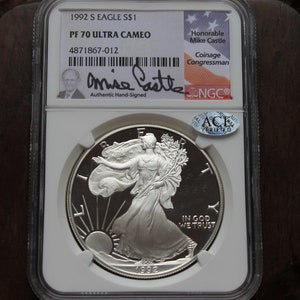 Rare 1992 S American Silver Eagle Coin PF70