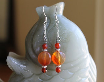 Small Faceted Orange Coin Carnelian Earrings, sterling silver hook