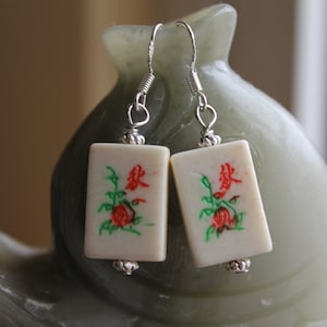 Lovely Small Mahjong Tile Earrings, sterling silver hook