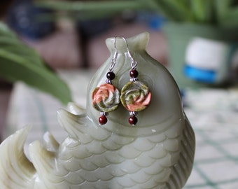 Unakite Flower Earrings, sterling silver hook