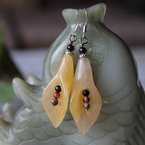 Light Yellow Jade Flower Earrings, sterling silver hook