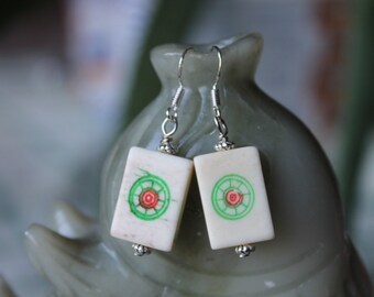 Lovely Small Mahjong Tile Earrings, sterling silver hook