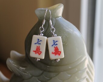 Schöne kleine Mahjong Fliesen Ohrringe, Sterling Silber Haken