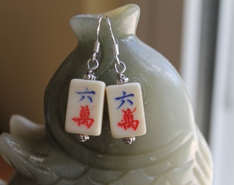 Schöne kleine Mahjong Fliesen Ohrringe, Sterling Silber Haken