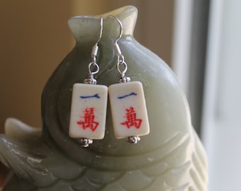 Schöne kleine Mahjong Fliesen Ohrringe, Sterling Silber Haken