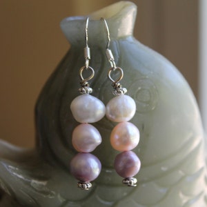 Three Color Freshwater Pearl Earrings, sterling silver hook image 1