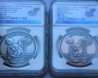2019 Apollo 11 50th Anniversary Copper and Silvered Clad Coins MS70 First Releases