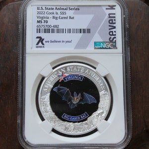 2022 Cook Island U.S. State Animal Series Virginia - Big-Eared Bat MS70