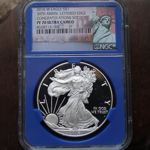 Rare 2016 American W Eagle Lettered Edge Congratulations Set Silver Coin PF70
