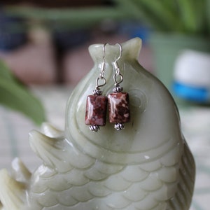 Boucles d’oreilles jaspe, crochet en argent sterling