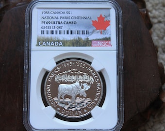 1985 Canada National Parks Centennial Silver Dollar PF69