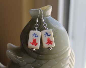 Schöne kleine Mahjong Fliesen Ohrringe, Sterling Silber Haken