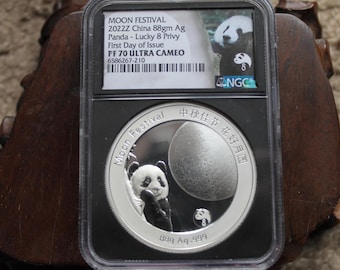 Rare 2022Z China 88g Moon Festival Panda Lucky 8 Privy Silver Coin PF70 First Day of Issue