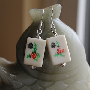 Lovely Small Mahjong Tile Earrings, sterling silver hook