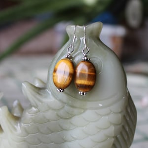 Tiger Eye Earrings, sterling silver hook image 1